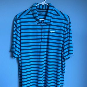 Nike Golf Standard Fit SS Blue Striped Polo Shirt Mens Size XL 833065-486